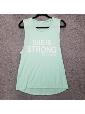 Bella Shirt Womens XL Green Sleeveless She Is Strong Proverbs 31:25 Tank Top